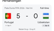 Dok: Papan Skor Antara Portugal Vs Uzbekistan di Piala Dunia Tahun 2026.
